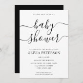 Elegantes Script Black and White Baby Shower Einladung (Vorne/Hinten)