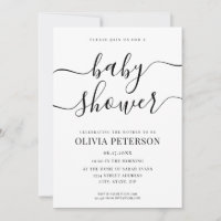 Elegantes Script Black and White Baby Shower