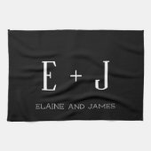 Elegantes Script Black and White Monogram Personal Geschirrtuch (Horizontal)