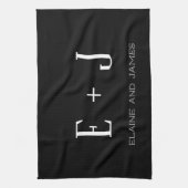 Elegantes Script Black and White Monogram Personal Geschirrtuch (Vertikal)