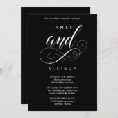 Elegantes Script Black and White Wedding Einladung (Vorne/Hinten)