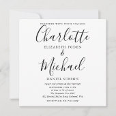Elegantes Script Black and White Wedding Foto Einladung (Vorderseite)