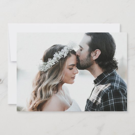 Elegantes Script Black and White Wedding Foto Save The Date (Rückseite)