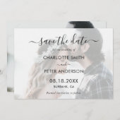 Elegantes Script Black and White Wedding Foto Save The Date (Vorne/Hinten)