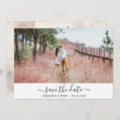 Elegantes Script Black and White Wedding Foto Save The Date (Vorne/Hinten)