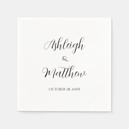 Elegantes Script Black and White Wedding Napkins Serviette (Vorderseite)