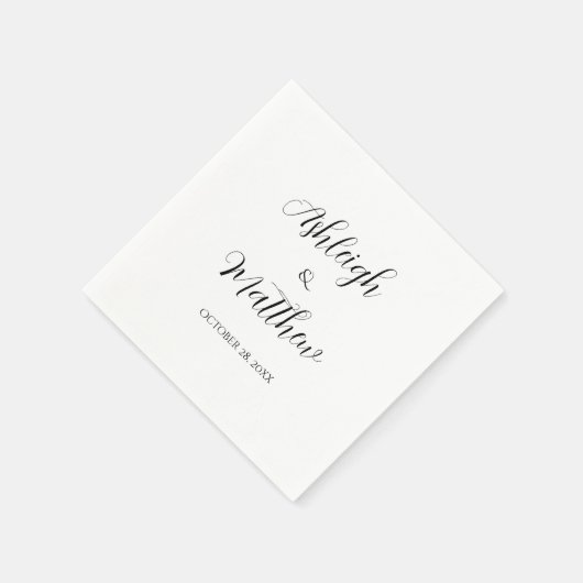 Elegantes Script Black and White Wedding Napkins Serviette (Ecke)