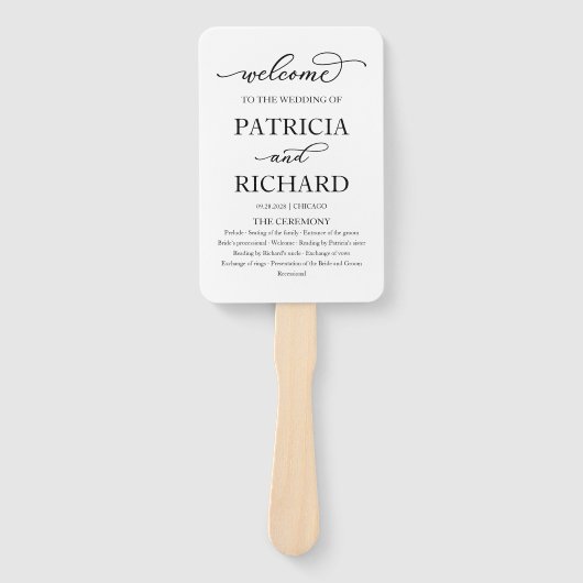 Elegantes Script Black and White Wedding Programm Fächer (Vorderseite)