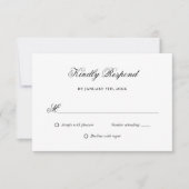 Elegantes Script Black and White Wedding RSVP Karte (Vorderseite)