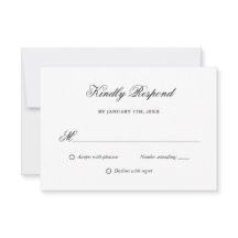 Elegantes Script Black and White Wedding RSVP