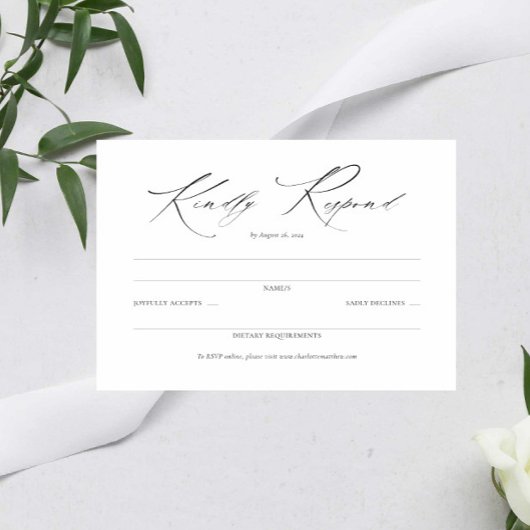 Elegantes Script Black and White Wedding Simple UA RSVP Karte