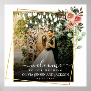 Elegantes Script Black and White Wedding Willkomme Poster