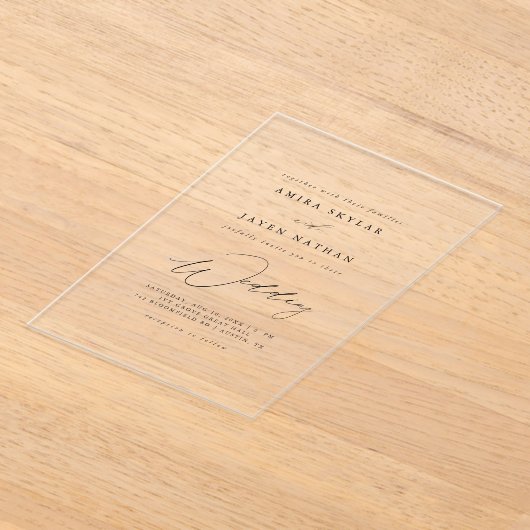 Elegantes Script Black Boho Minimalistisch Wedding Acryleinladungen (Ablage )