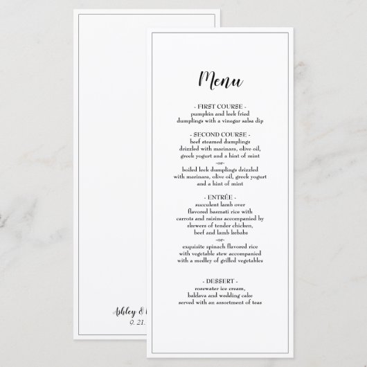 Elegantes Script Black Borded Wedding Dinner Menü Menükarte (Vorne/Hinten)