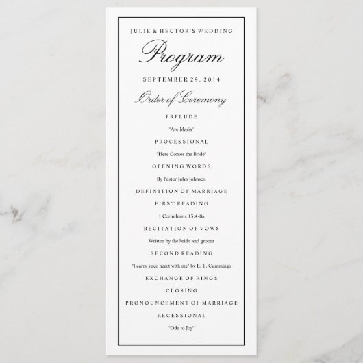 Elegantes Script Black Border Wedding Program Programm (Vorderseite)