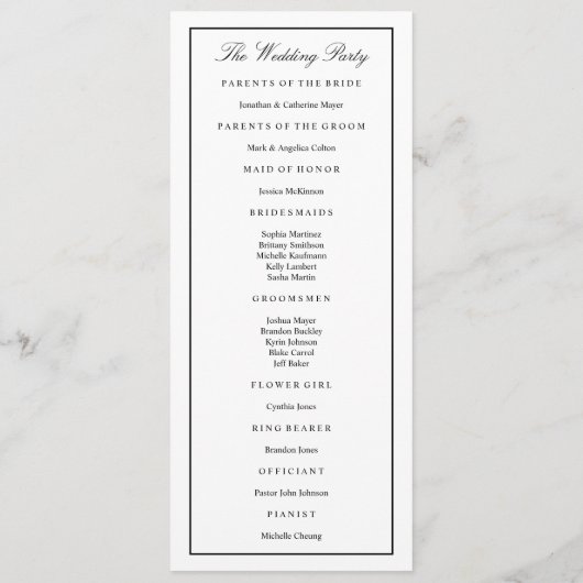 Elegantes Script Black Border Wedding Program Programm (Rückseite)