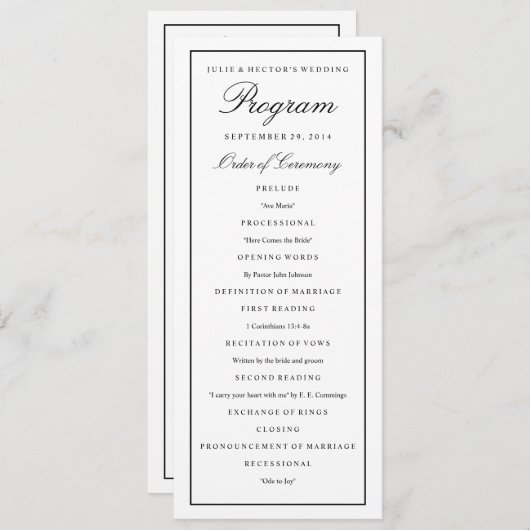 Elegantes Script Black Border Wedding Program Programm (Vorne/Hinten)