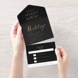 Elegantes Script Black Calligraphy Wedding Foil All-in-One-Einladung