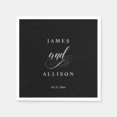 Elegantes Script Black Custom Wedding Monogram Nap Serviette (Vorderseite)