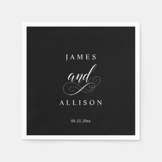 Elegantes Script Black Custom Wedding Monogram Nap Serviette (Vorderseite)