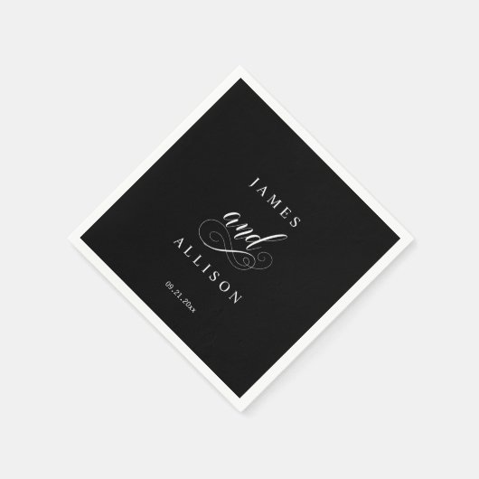 Elegantes Script Black Custom Wedding Monogram Nap Serviette (Ecke)