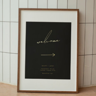 Elegantes Script Black Direction Welcome Gold Foliendrucke