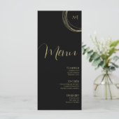 Elegantes Script Black Gold Circular Wedding Menu Menükarte (Stehend Vorderseite)