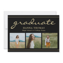 Elegantes Script Black Gold Drei Foto Abschluss