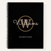 Elegantes Script Black Gold Monogram Name Notebook Notizblock (Vorderseite)