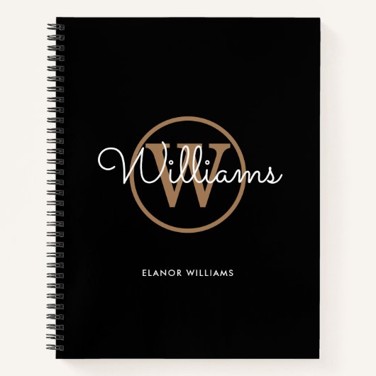 Elegantes Script Black Gold Monogram Name Notebook Notizblock (Vorderseite)