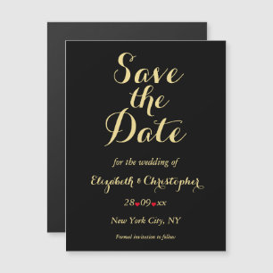 Elegantes Script Black Gold Wedding Save the Date Magneteinladung