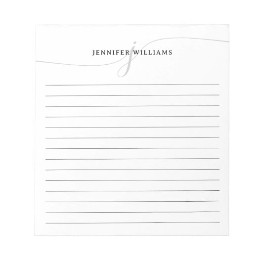 Elegantes Script Black Gray Modern Monogram Lined Notizblock (Vorderseite)
