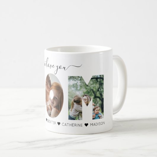 Elegantes Script Black I Liebe Sie MAMA Foto Colla Kaffeetasse (VorderseiteRechts)