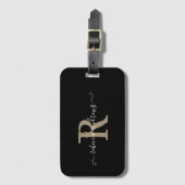 Elegantes Script Black Monogram Name Holiday Trave Gepäckanhänger (Vorderseite Vertikal)