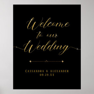 Elegantes Script Black n Gold Willkommen bei unser Poster