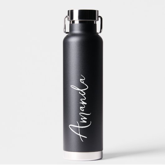 Elegantes Script Black Personalisiert Wedding Trinkflasche (Vorne)