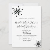 Elegantes Script Black Snowflakes Weihnachten Hoch Einladung (Vorderseite)