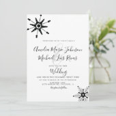 Elegantes Script Black Snowflakes Weihnachten Hoch Einladung (Stehend Vorderseite)