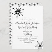 Elegantes Script Black Snowflakes Weihnachten Hoch Einladung (Vorne/Hinten)