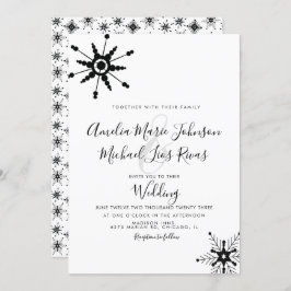 Elegantes Script Black Snowflakes Weihnachten Hoch Einladung