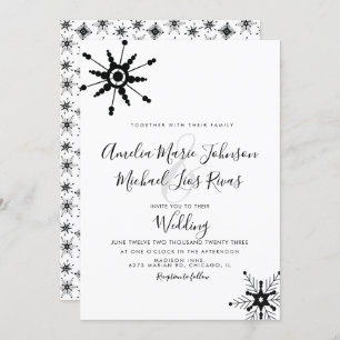 Elegantes Script Black Snowflakes Weihnachten Hoch Einladung
