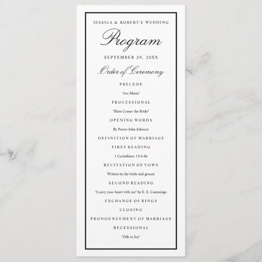 Elegantes Script Black Thick Border Wedding Progra Programm (Vorderseite)