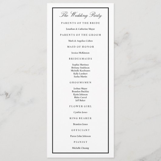 Elegantes Script Black Thick Border Wedding Progra Programm (Rückseite)