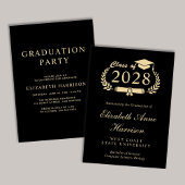 Elegantes Script Black Uni-Abschluss Party Einladung