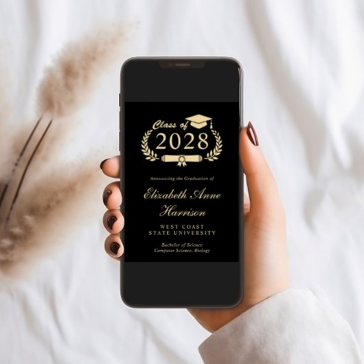 Elegantes Script Black Uni-Abschluss Party Einladung