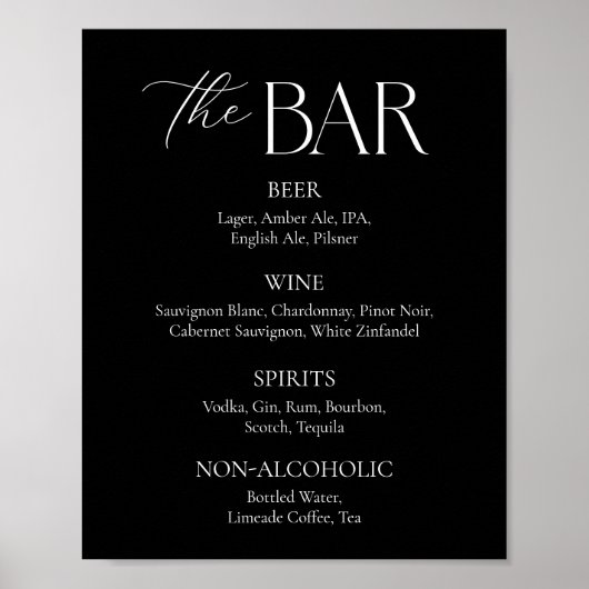 Elegantes Script Black Wedding Bar Poster (Vorne)
