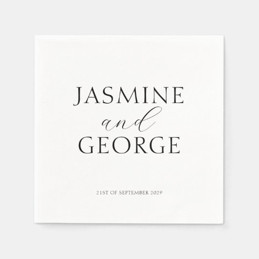 Elegantes Script Black & White Chic Hochzeit Serviette (Vorderseite)