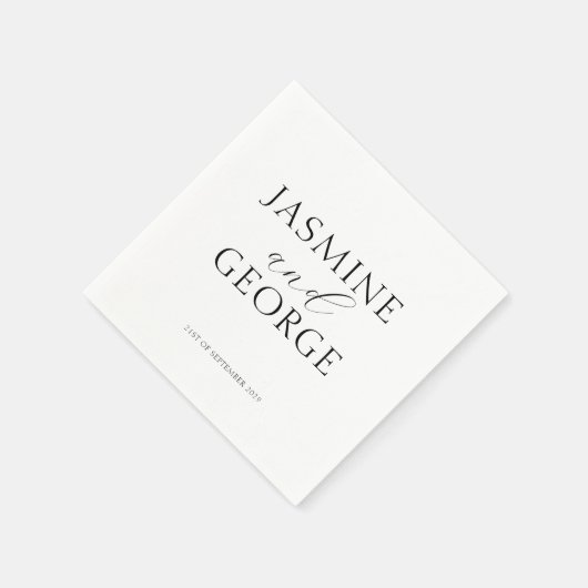 Elegantes Script Black & White Chic Hochzeit Serviette (Ecke)