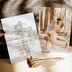 Elegantes Script Black & White Foto Hochzeit Einladung