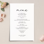 Elegantes Script Black & White Simple Wedding Menu<br><div class="desc">Diese benutzerdefinierbare Menu-Karte,  die zur Koordination mit unserer Romantik Script Hochzeitskollektion konzipiert wurde,  enthält einen Kalligrafietext mit einem klassischen Serif-Schriftart in Schwarz und einem anpassbaren Monogramm auf der Rückseite. Matching-Elemente verfügbar.</div>